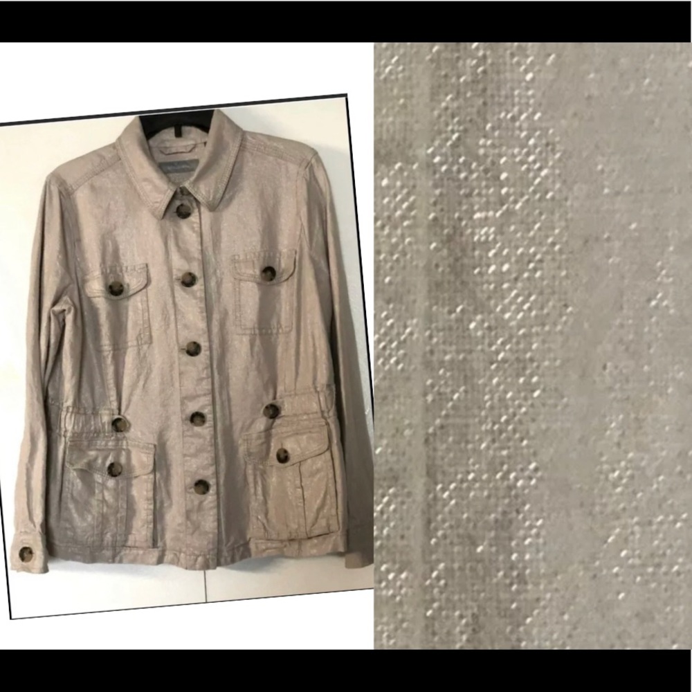 Liz Claiborne Jacket Sz L Linen/Cotton Gold Tone Elastic Waist & Pockets